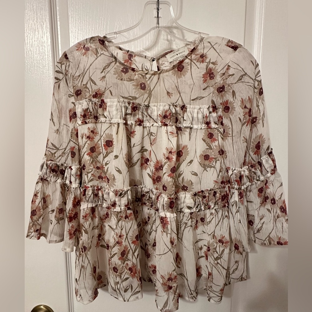 Lucky Brand Floral Print Blouse with Ruffles